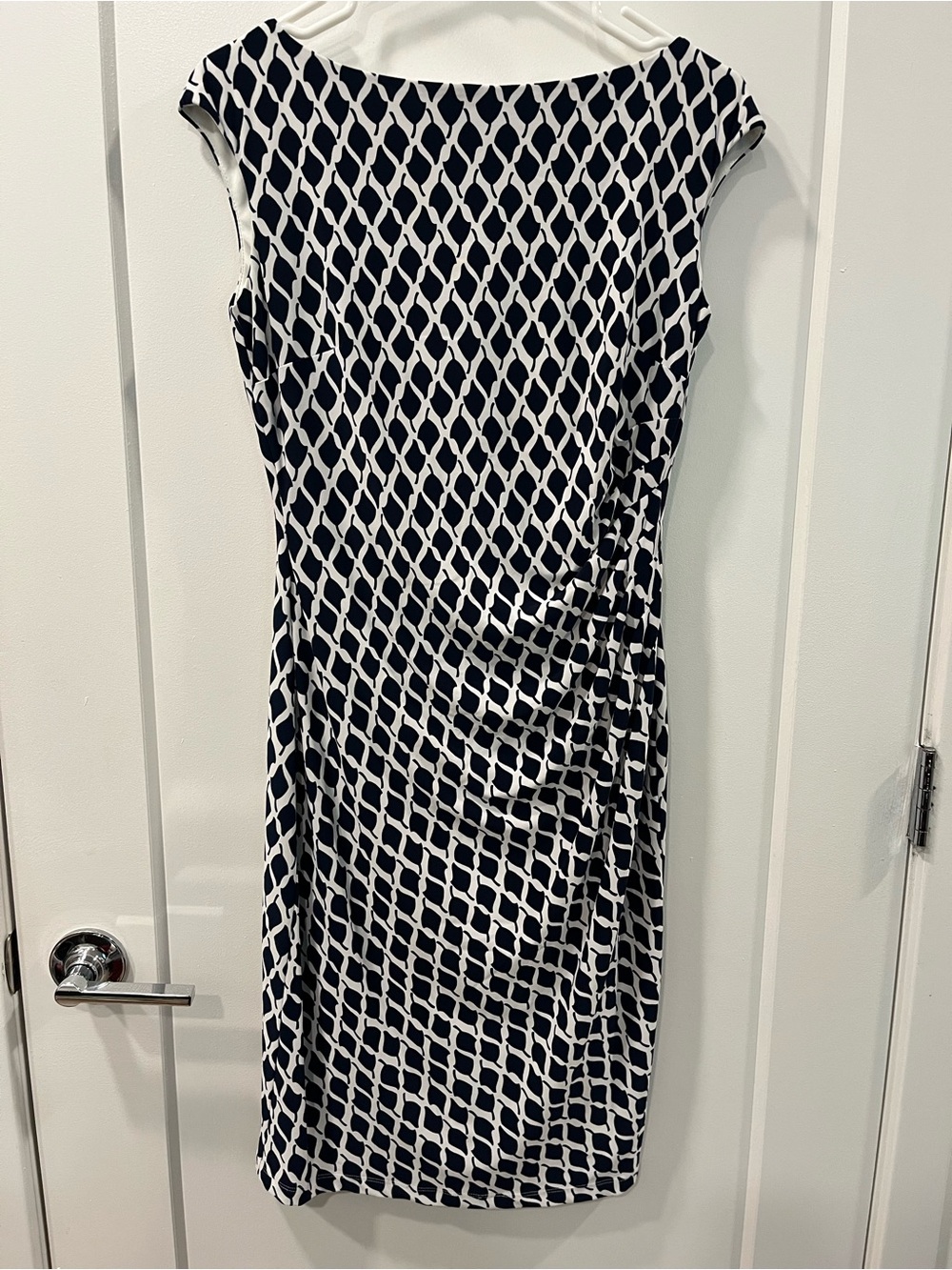 Ralph Lauren Navy & White Geometric Midi Sheath Dress